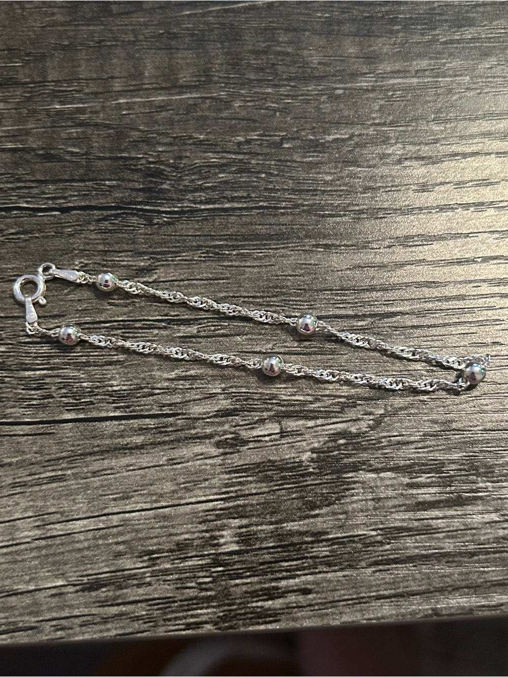 Sterling Silver Beaded Rope Chain Bracelet - Silver